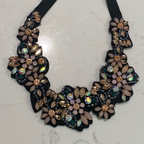 Vintage Floral Bib Statement Necklace Ribbon Tie Multicolor Beaded Costume - Picture 6 of 8